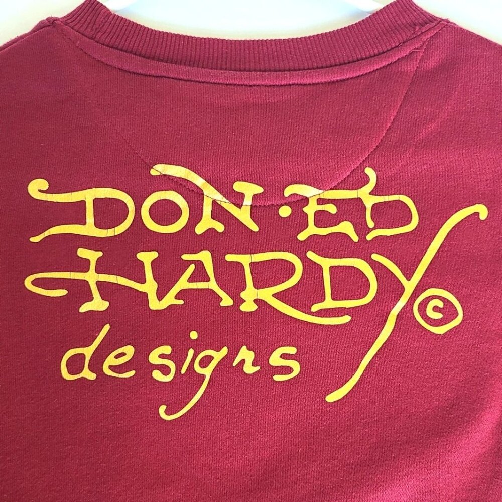 Ed Hardy Graphic Crop Pullover Sweatshirt Shirt Red Small Rose Tattoo Y2K Retro - Picture 7 of 12